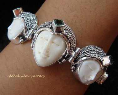 Sterling Silver & Green Quartz Three Face Goddess Bracelet GDB-1014-KT