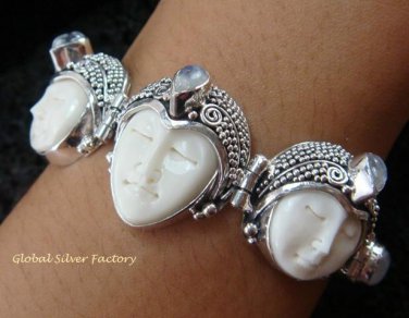 925 Silver & Rainbow Moonstone Three Face Goddess Bracelet GDB-1013-KT