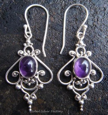 925 Silver & Amethyst Curly Balinese Earrings ER-286-NY