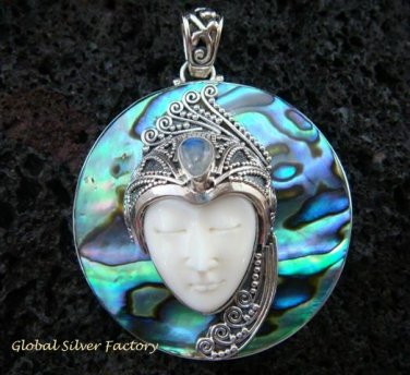 925 Silver Paua Shell & Moonstone Goddess Pendant GDP-987-PS