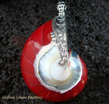 Sterling Silver Red Nautilus Shell Pendant SP-484-KT