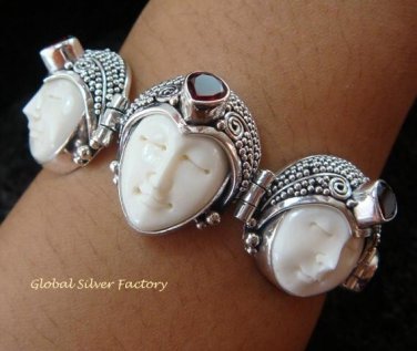 Sterling Silver & Garnet Three Face Goddess Bracelet GDB-1010-KT