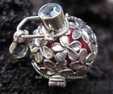 925 Silver Blue Topaz Frangipani Harmony Ball Pendant HB-130-KT