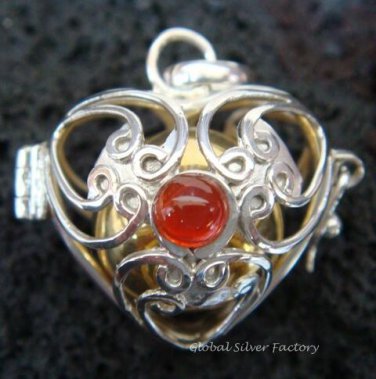 Silver Carnelian Heart Harmony Ball Pendant HB-233-KT