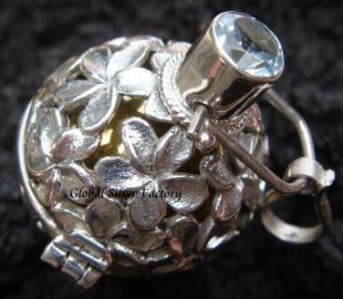 925 Silver Blue Topaz Frangipani Harmony Ball Pendant HB-130a-KT