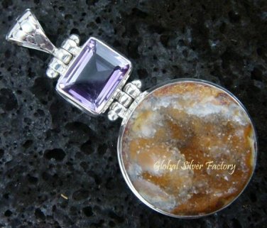 925 Silver Druzy & Amethyst Pendant SP-299-KT