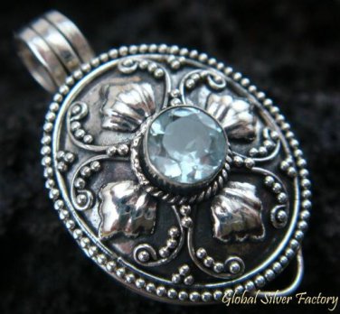 Sterling Silver Blue Topaz Locket Pendant LP-157-KT