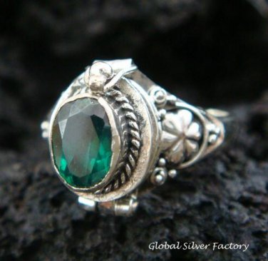 Sterling Silver Green Quartz Poison Ring LR-398-KT