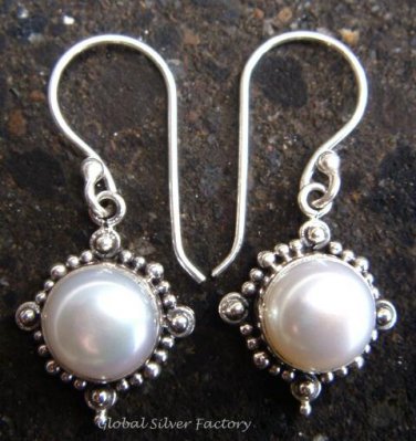 925 Silver Round white Pearl Earrings ER-298-NY