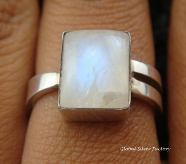 Sterling Silver & Square Rainbow Moonstone Ring RI-114-IKP