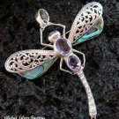 925 Silver Amethyst & Paua Dragonfly Pendant Brooch BC-164-KT