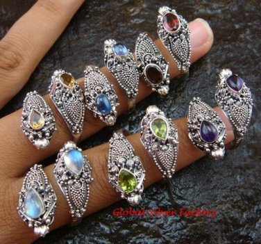 6x Wholesale Silver & Gemstone Snake Rings SSB-277-GSF