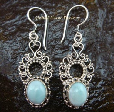 925 Silver Bali Design Larimar Earrings ER-570-NY