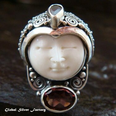 Sterling Silver 2 Garnet Stones Goddess Ring GDR-1076-PS