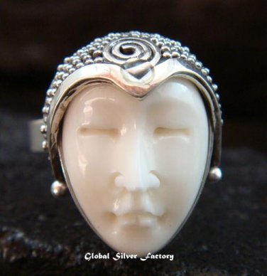 Silver & Carved Bone Goddess Ring GDR-1033-IKP