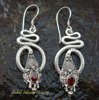 Silver Garnet Snake Earrings ER-567-NY
