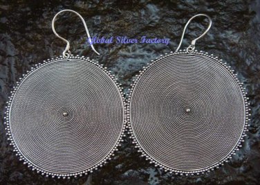 Large 45mm 925 Silver Round Drop Disc Earrings SE-171-PS