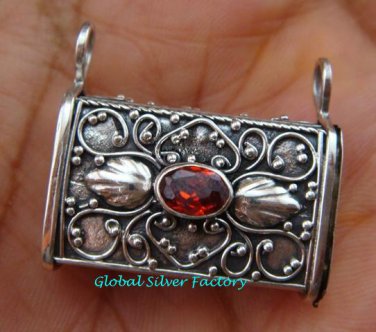 Handcrafted 925 Silver Bali Locket Pendant w/Garnet LP-190-KT