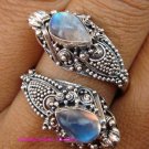 Silver 925 & Moonstone Double Headed Snake Ring RI-335-KT