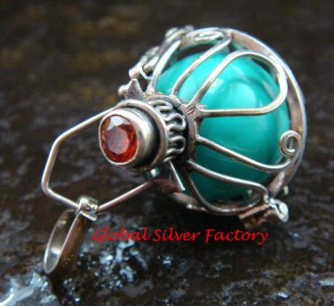 925 Silver Harmony Ball/Pregnancy Ball Pendant w/Gem HB-347-KA