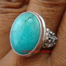 Sterling Silver Oval Turquoise Frangipani Flower Ring RI-371-KT