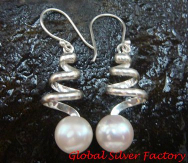 Sterling Silver & Freshwater Pearl Spiral Earrings ER-652-KT