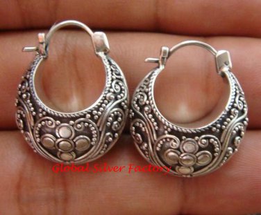 Sterling Silver Bali Ornate/Scrollwork Design Hoop Earrings SE-197-KT