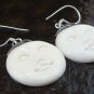 Handmade 925 Silver Moon Face Carved Ox Bone Earrings GDE-1153-KA