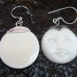 Handmade 925 Silver Moon Face Carved Ox Bone Earrings GDE-1153-KA
