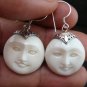 Handmade 925 Silver Moon Face Carved Ox Bone Earrings GDE-1153-KA