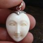 Hand Made Sterling Silver Moon Face Carved Bone Pendant GDP-1152-KA