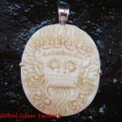 Sterling Silver Carved Ox Bone Bali Barong Pendant SP-644-KA