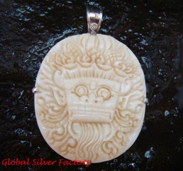 Sterling Silver Carved Ox Bone Bali Barong Pendant SP-644-KA