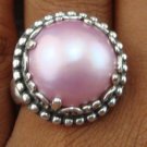 Large 925 Silver Round Mabe Pearl Ornate Design Ring RI-389-KT
