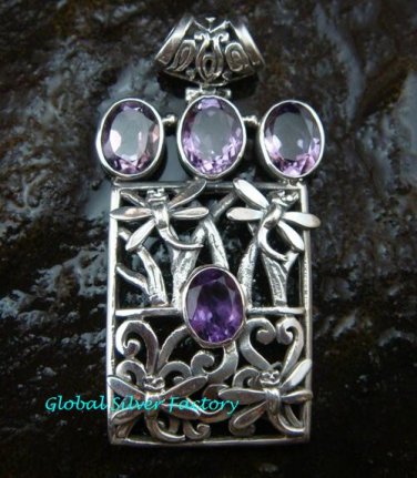 925 Silver Rectangle Amethyst Bali Designer Pendant SP-533-KT