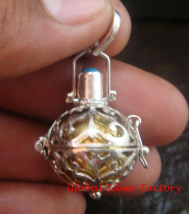 18MM Sterling Silver Bali Harmony Ball/ Pregnancy Ball/ Dream Ball Pendant Turquoise HB-348-KT