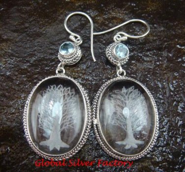 Sterling Silver Clear Quartz Crystal Earrings Blue Topaz ER-638-KT