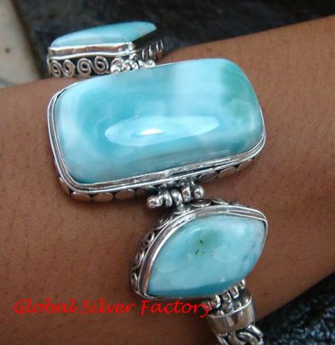 Sterling Silver & Three Larimar Bracelet - Assorted Stone Shapes SBB-387-KT
