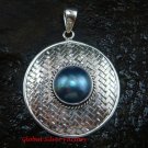 Large 925 Silver Bamboo/ Braided Design Pendant Blue Pearl SP-640-KT