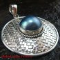 Large 925 Silver Bamboo/ Braided Design Pendant Blue Pearl SP-640-KT