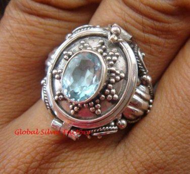 Sterling Silver Bali Poison Locket Ring w/Blue Topaz LR-630-KT