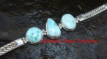 Chunky Sterling Silver Three Genuine Larimar Bracelet SBB-388-KT