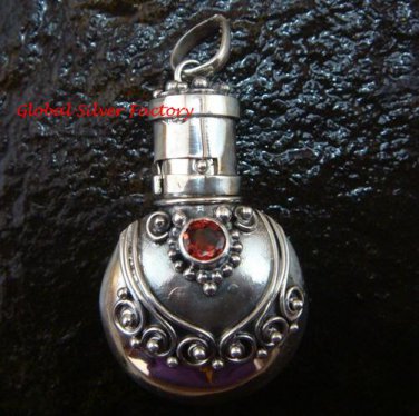 Sterling Silver  Ornate Cremation /Perfume Pendant Garnet PP-388-KT