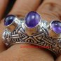 Sterling Silver Three Amethyst Cabochon Gemstone Ring RI-378-PS