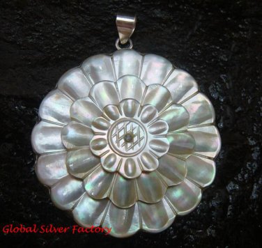 2 Inch Engraved Sea Shell Sunflower Pendant in 925 Sterling Silver SP-638-KT