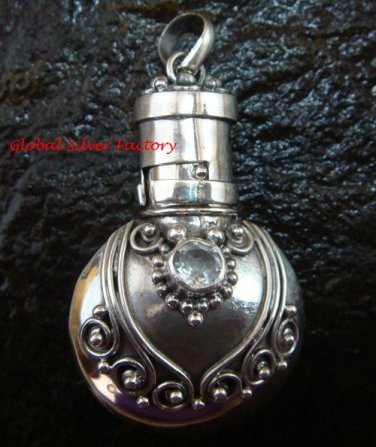 Sterling Silver  Ornate Cremation /Perfume Pendant Blue Topaz PP-390-KT