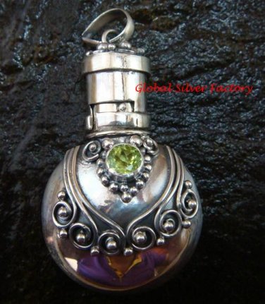 Sterling Silver  Ornate Cremation /Perfume Pendant Peridot PP-391-KT