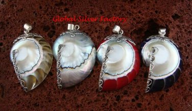4x Wholesale 925 Silver Natural Nautilus Shell Pendants - Assorted Colour SSB-336-GSF