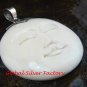 Handmade 925 Silver Moon Face Carved Ox Bone Pendant GDP-1151-KA