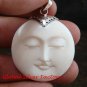Handmade 925 Silver Moon Face Carved Ox Bone Pendant GDP-1151-KA